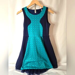 Beautees Girls Color Block Skater Dress Size 14 – Aquatic Green & Black